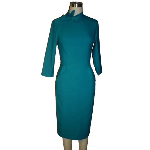 MUXXN | Retro Sheath Dress with Pockets | Teal | Small - Picture 1 of 7